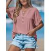 CUPSHE Women Summer Tops 2026 Short Cap Sleeve Button Down Tee Shirt V Neck Casual Fashion Tunics Trendy Flowy(Pink)