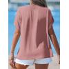 CUPSHE Women Summer Tops 2026 Short Cap Sleeve Button Down Tee Shirt V Neck Casual Fashion Tunics Trendy Flowy(Pink)