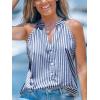 CUPSHE Women Tops Sleeveless Striped V Neck Tank Top Button Front Tee Shirt Casual(Navy Blue)