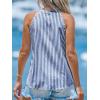 CUPSHE Women Tops Sleeveless Striped V Neck Tank Top Button Front Tee Shirt Casual(Navy Blue)