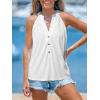 CUPSHE Women Tops Sleeveless Striped V Neck Tank Top Button Front Tee Shirt Casual(White)