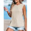 CUPSHE Women Tops Sleeveless Tank Cutout Blouse Crew Neck Shirt Lace Tee Summer Casual Dressy(Beige)