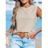CUPSHE Women Tops Sleeveless Tank Cutout Blouse Crew Neck Shirt Lace Tee Summer Casual Dressy(Beige)