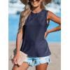 CUPSHE Women Tops Sleeveless Tank Cutout Blouse Crew Neck Shirt Lace Tee Summer Casual Dressy(Dark Blue)