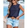 CUPSHE Women Tops Sleeveless Tank Cutout Blouse Crew Neck Shirt Lace Tee Summer Casual Dressy(Dark Blue)