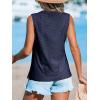 CUPSHE Women Tops Sleeveless Tank Cutout Blouse Crew Neck Shirt Lace Tee Summer Casual Dressy(Dark Blue)