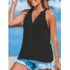 CUPSHE Women Tops Sleeveless V Neck Shirt Lace Tee Solid Casual Summer(Black)