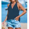 CUPSHE Women Tops Sleeveless V Neck Shirt Lace Tee Solid Casual Summer(Navy)
