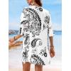 CUPSHE Women V Neck Lace Trim Mini Summer Dress Cover Up 3/4 Sleeve Ruffled Cuff Casual Sundress Beach Dresses Cover Ups(Black)