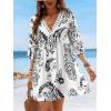 CUPSHE Women V Neck Lace Trim Mini Summer Dress Cover Up 3/4 Sleeve Ruffled Cuff Casual Sundress Beach Dresses Cover Ups(Black)