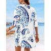 CUPSHE Women V Neck Lace Trim Mini Summer Dress Cover Up 3/4 Sleeve Ruffled Cuff Casual Sundress Beach Dresses Cover Ups(Blue)