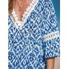 CUPSHE Women V Neck Lace Trim Mini Summer Dress Cover Up 3/4 Sleeve Ruffled Cuff Casual Sundress Beach Dresses Cover Ups(Blue Paisley)