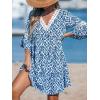 CUPSHE Women V Neck Lace Trim Mini Summer Dress Cover Up 3/4 Sleeve Ruffled Cuff Casual Sundress Beach Dresses Cover Ups(Blue Paisley)