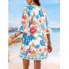 CUPSHE Women V Neck Lace Trim Mini Summer Dress Cover Up 3/4 Sleeve Ruffled Cuff Casual Sundress Beach Dresses Cover Ups(Blue White)