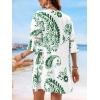 CUPSHE Women V Neck Lace Trim Mini Summer Dress Cover Up 3/4 Sleeve Ruffled Cuff Casual Sundress Beach Dresses Cover Ups(Green)