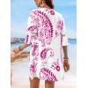 CUPSHE Women V Neck Lace Trim Mini Summer Dress Cover Up 3/4 Sleeve Ruffled Cuff Casual Sundress Beach Dresses Cover Ups(Pink)