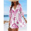 CUPSHE Women V Neck Lace Trim Mini Summer Dress Cover Up 3/4 Sleeve Ruffled Cuff Casual Sundress Beach Dresses Cover Ups(Pink)