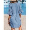 CUPSHE Women V Neck Lace Trim Mini Summer Dress Cover Up 3/4 Sleeve Ruffled Cuff Casual Sundress Beach Dresses Cover Ups(Solid Blue)