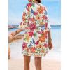 CUPSHE Women V Neck Lace Trim Mini Summer Dress Cover Up 3/4 Sleeve Ruffled Cuff Casual Sundress Beach Dresses Cover Ups(Tropical Floral)