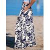 CUPSHE Women Wide Leg Beach Pants Tropical Floral Plus Size Pants with Pockets Vacation Casual Dressy(Blue)