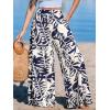 CUPSHE Women Wide Leg Beach Pants Tropical Floral Plus Size Pants with Pockets Vacation Casual Dressy(Blue)
