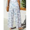 CUPSHE Women Wide Leg Beach Pants Tropical Floral Plus Size Pants with Pockets Vacation Casual Dressy(Blue Floral)