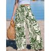 CUPSHE Women Wide Leg Beach Pants Tropical Floral Plus Size Pants with Pockets Vacation Casual Dressy(Green)