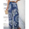 CUPSHE Women Wide Leg Beach Pants Tropical Floral Plus Size Pants with Pockets Vacation Casual Dressy(Navy)