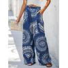 CUPSHE Women Wide Leg Beach Pants Tropical Floral Plus Size Pants with Pockets Vacation Casual Dressy(Navy)