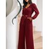 CUPSHE Women’s 2 Piece Pant Set Long Sleeve V Neck Top and Wide Leg Pants Tie Waist Outfit Casual Elegant Two Piece Suit(Red)