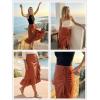 CUPSHE Women’s Asymmetrical Midi Skirts Ruffle Flowy Tiered Drawstring Beach Vacation Skirts(Orange-red)