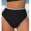 CUPSHE Women’s Bikini Bottom High Waisted Swimsuit Ruched Bathing Suit Stitching Full Coverage Swimwear Bottom(Black)