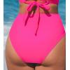 CUPSHE Women’s Bikini Bottom High Waisted Swimsuit Ruched Bathing Suit Stitching Full Coverage Swimwear Bottom(Magenta Pink)