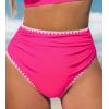 CUPSHE Women’s Bikini Bottom High Waisted Swimsuit Ruched Bathing Suit Stitching Full Coverage Swimwear Bottom(Magenta Pink)
