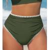 CUPSHE Women’s Bikini Bottom High Waisted Swimsuit Ruched Bathing Suit Stitching Full Coverage Swimwear Bottom(Olive Green)