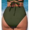 CUPSHE Women’s Bikini Bottom High Waisted Swimsuit Ruched Bathing Suit Stitching Full Coverage Swimwear Bottom(Olive Green)