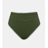 CUPSHE Women’s Bikini Bottom High Waisted Swimsuit Ruched Bathing Suit Stitching Full Coverage Swimwear Bottom(Olive Green)