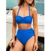 CUPSHE Women’s Bikini Sets Two Piece Swimsuit Bathing Suits Sweetheart Neck High Waisted Halter Back Self Tie Ruching(Royal Blue)