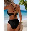 CUPSHE Women’s Bikini Sets Two Piece Swimsuit High Waisted V Neck Textured Crisscross Back Tie Bathing Suits(Black)
