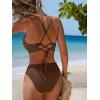 CUPSHE Women’s Bikini Sets Two Piece Swimsuit High Waisted V Neck Textured Crisscross Back Tie Bathing Suits(Coffee Brown)