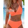 CUPSHE Women’s Bikini Sets Two Piece Swimsuit High Waisted V Neck Textured Crisscross Back Tie Bathing Suits(Coral Orange)