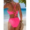 CUPSHE Women’s Bikini Sets Two Piece Swimsuit High Waisted V Neck Textured Crisscross Back Tie Bathing Suits(Hot Pink)