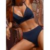 CUPSHE Women’s Bikini Sets Two Piece Swimsuit High Waisted V Neck Textured Crisscross Back Tie Bathing Suits(Navy Blue)
