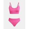 CUPSHE Women’s Bikini Sets Two Piece Swimsuit Sporty Mid Rise Scoop Neck Adjustable Spaghetti Straps Textured Midkini(Hot Pink)