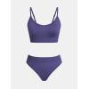 CUPSHE Women’s Bikini Sets Two Piece Swimsuit Sporty Mid Rise Scoop Neck Adjustable Spaghetti Straps Textured Midkini(Indigo Blue)
