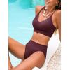 CUPSHE Women’s Bikini Sets Two Piece Swimsuit Sporty Mid Rise Scoop Neck Adjustable Spaghetti Straps Textured Midkini(Purple Red)