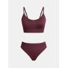 CUPSHE Women’s Bikini Sets Two Piece Swimsuit Sporty Mid Rise Scoop Neck Adjustable Spaghetti Straps Textured Midkini(Purple Red)