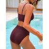 CUPSHE Women’s Bikini Sets Two Piece Swimsuit Sporty Mid Rise Scoop Neck Adjustable Spaghetti Straps Textured Midkini(Purple Red)