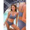 CUPSHE Women’s Bikini Sets Two Piece Swimsuit Sporty Mid Rise Scoop Neck Adjustable Spaghetti Straps Textured Midkini(Slate Gray)
