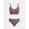 CUPSHE Women’s Bikini Sets Two Piece Swimsuit Sporty Mid Rise Scoop Neck Adjustable Spaghetti Straps Textured Midkini(Taupe Brown)